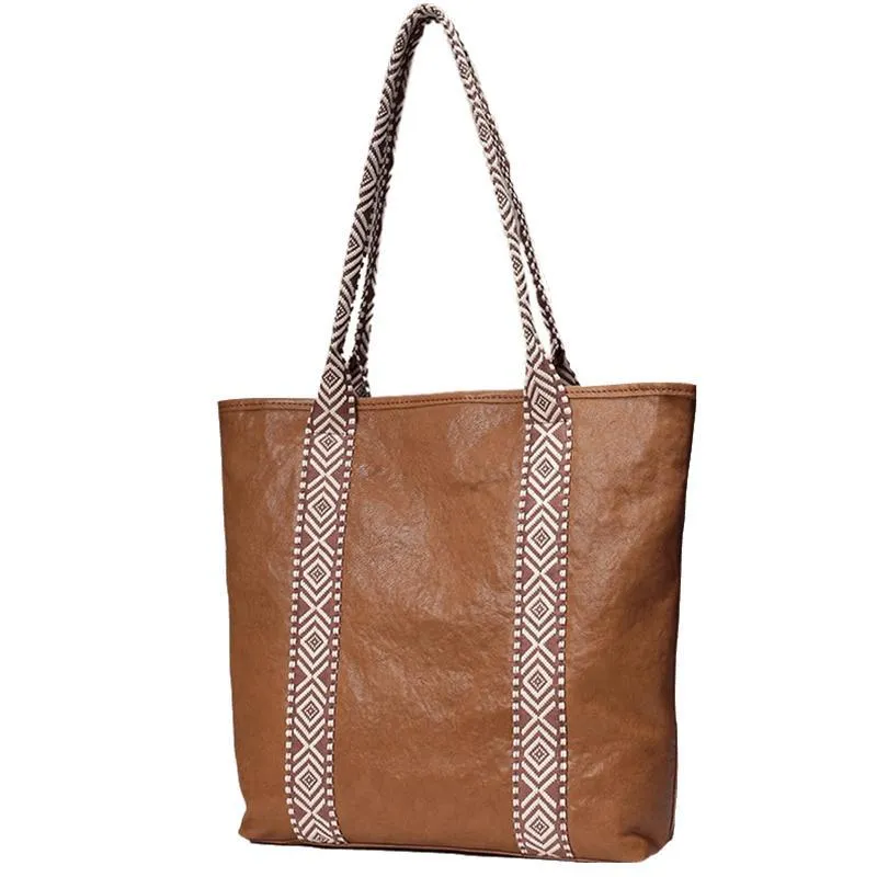Vertical Brown Leather Tote Bag Womens Green Shopper Tote Handbag Purse