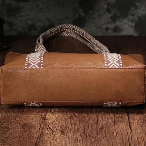 Vertical Brown Leather Tote Bag Womens Green Shopper Tote Handbag Purse