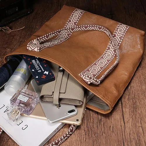 Vertical Brown Leather Tote Bag Womens Green Shopper Tote Handbag Purse