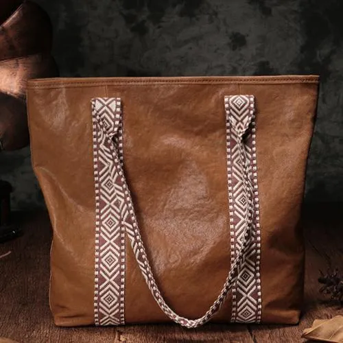Vertical Brown Leather Tote Bag Womens Green Shopper Tote Handbag Purse