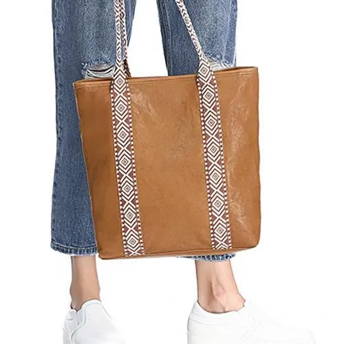 Vertical Brown Leather Tote Bag Womens Green Shopper Tote Handbag Purse