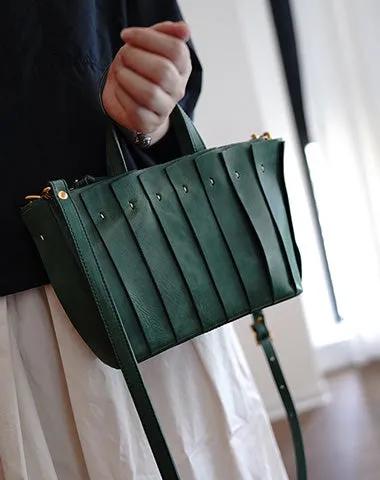 Vintage Black Leather Splicing Handbag Tote Women Handmade Tote Shoulder Bag for Women
