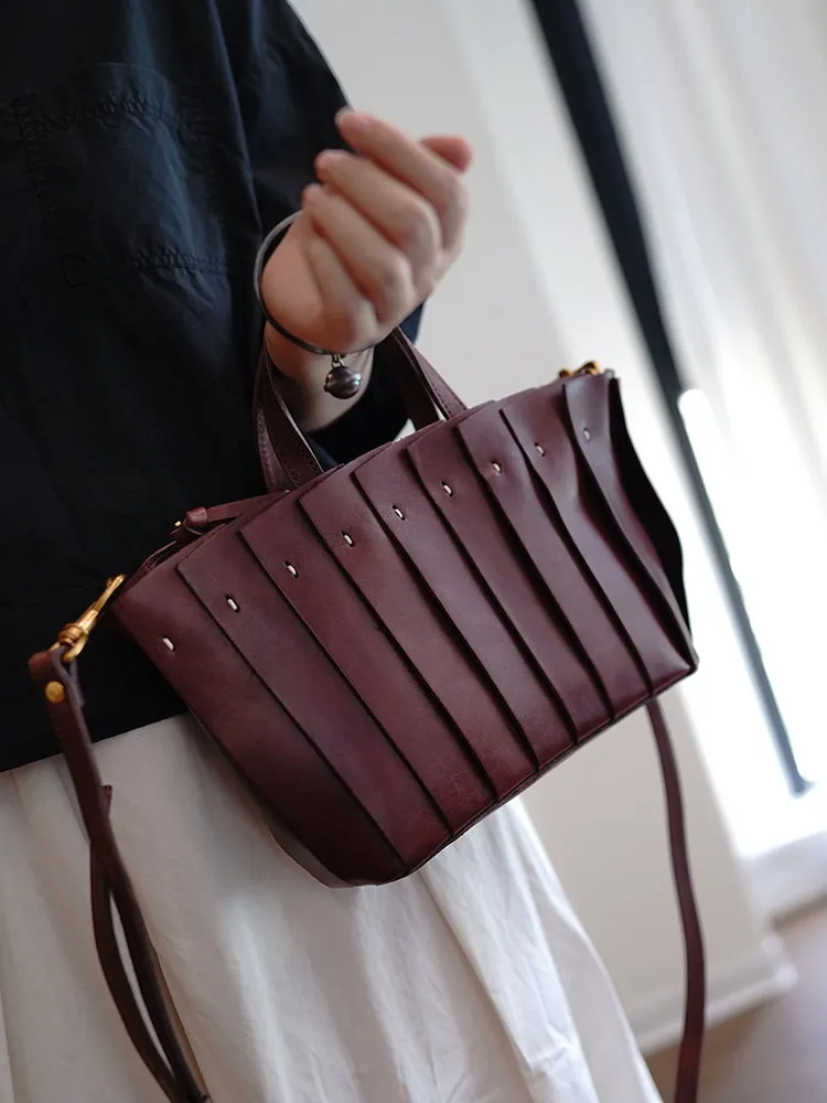 Vintage Black Leather Splicing Handbag Tote Women Handmade Tote Shoulder Bag for Women