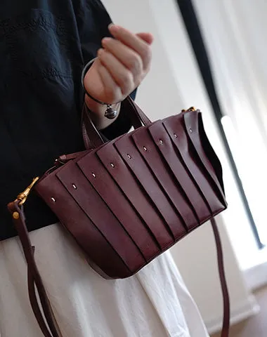 Vintage Black Leather Splicing Handbag Tote Women Handmade Tote Shoulder Bag for Women
