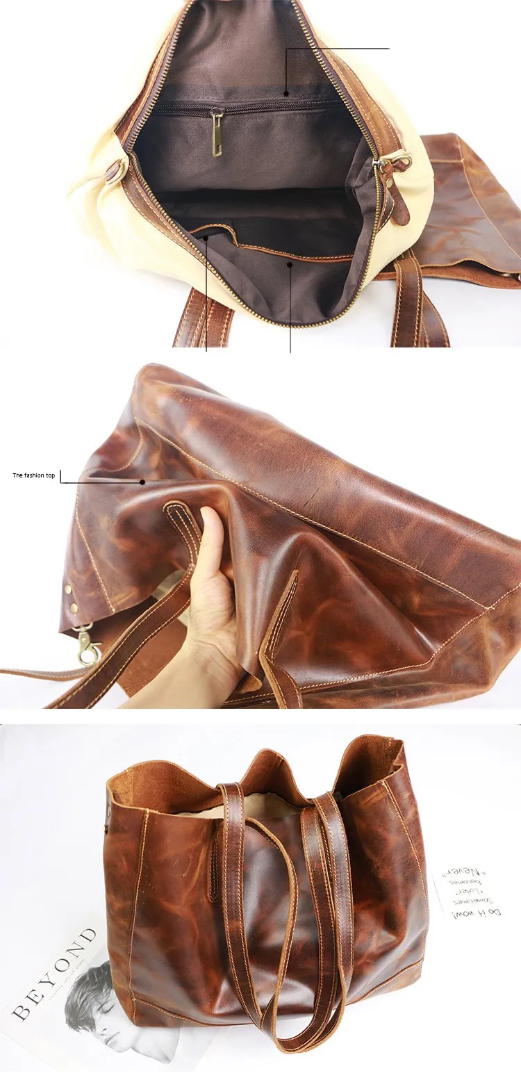Vintage Brown Leather Men Womens Tote 15 inches Amber Brown Tote Bag Shoulder Tote Bag For Men