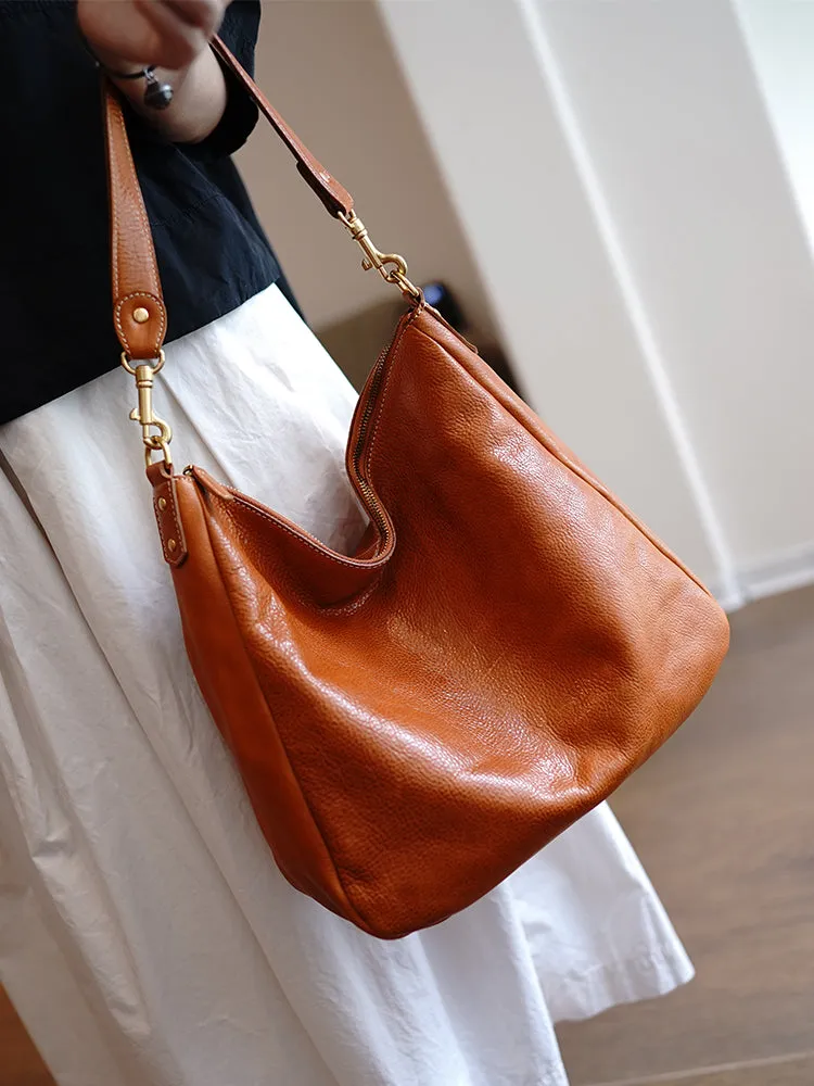 Vintage Brown Leather Shoulder Tote Women Crossbody Tote Onthego Shoulder Bag for Women