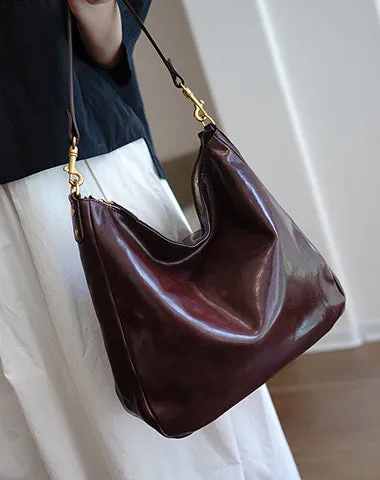 Vintage Brown Leather Shoulder Tote Women Crossbody Tote Onthego Shoulder Bag for Women