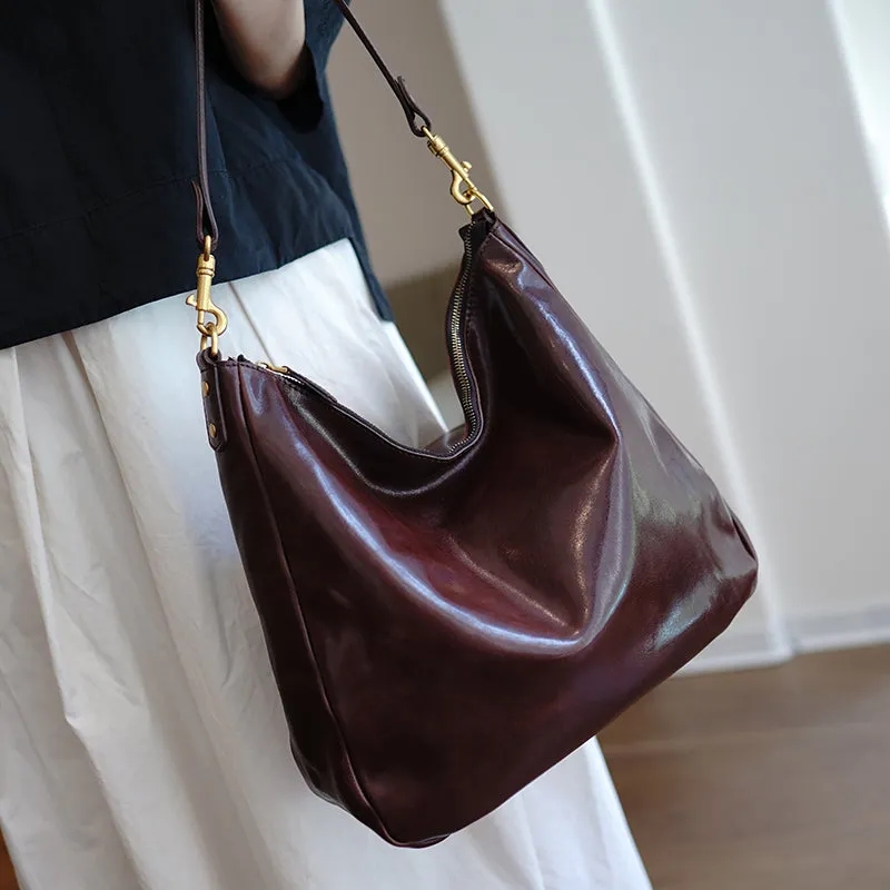 Vintage Brown Leather Shoulder Tote Women Crossbody Tote Onthego Shoulder Bag for Women