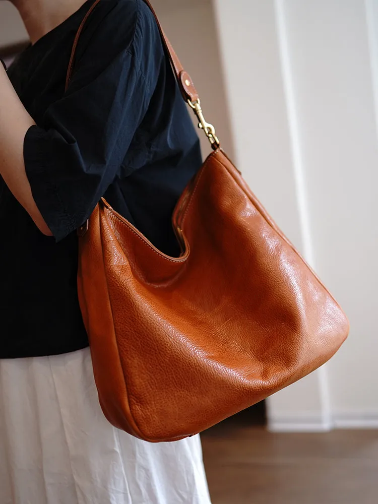 Vintage Brown Leather Shoulder Tote Women Crossbody Tote Onthego Shoulder Bag for Women