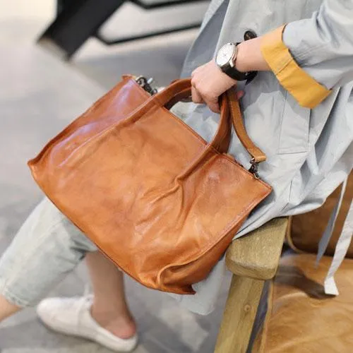 Vintage Brown Womens Leather Satchel Handbag Tote Purse Women's Satchel Handbags Tote for Ladies