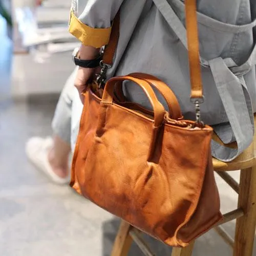 Vintage Brown Womens Leather Satchel Handbag Tote Purse Women's Satchel Handbags Tote for Ladies