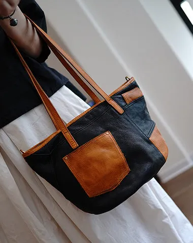 Vintage Coffee Leather Stitching Style Shoulder Tote Women Tote Handbag for Women