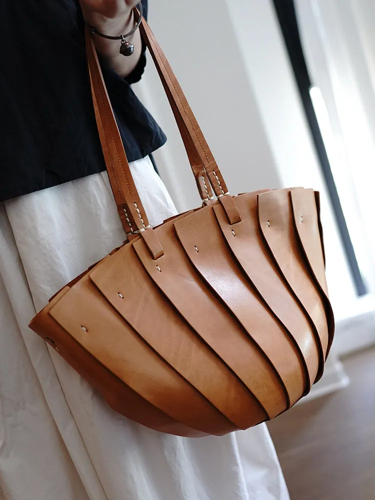 Vintage Green Leather Splicing Bucket Handbag Tote Women Handmade Shoulder Tote Bag for Women