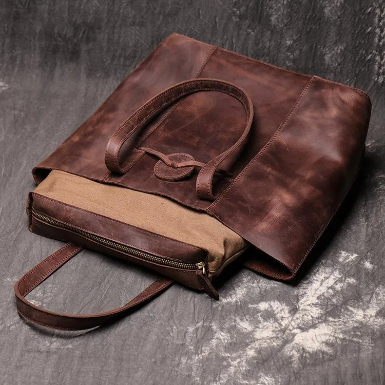 Vintage Mens Womens Leather Large Tote Handbag Shoulder Tote Purse Tote Bag For Men