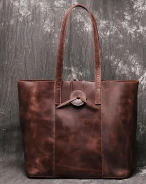 Vintage Mens Womens Leather Large Tote Handbag Shoulder Tote Purse Tote Bag For Men