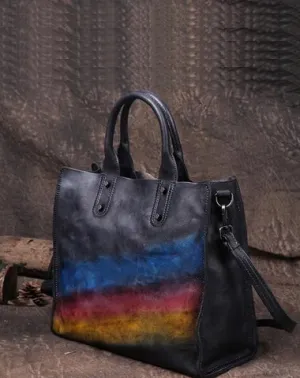 Vintage Womens Gray Leather Handbags Shopper Handbag Women's Tote Shoulder Purse