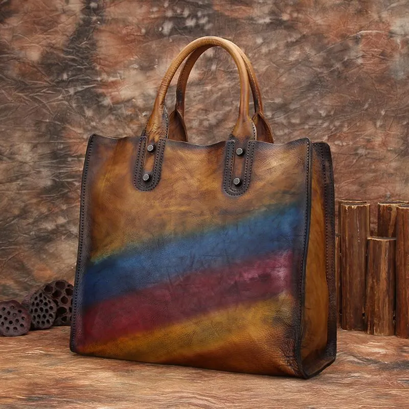 Vintage Womens Gray Leather Handbags Shopper Handbag Women's Tote Shoulder Purse
