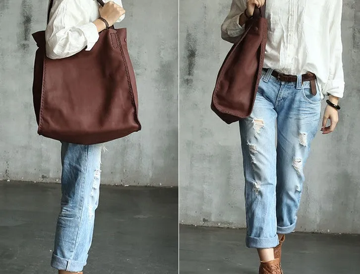 Vintage WOMENs LEATHER Large Tote Bag Handmade Vintage Tote Purse FOR WOMEN