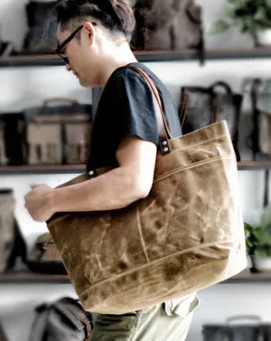 Waxed Canvas Leather Womens Mens Large Pink Tote Bag Shoulder Bag Black Tote Purse For Women