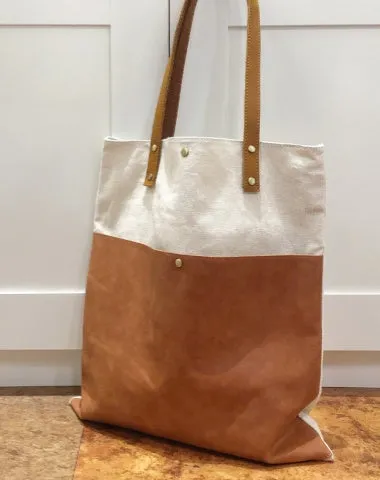 White&Brown Canvas Tote Bag Canvas Leather Handbag Womens Canvas Leather Totes Bag for Men