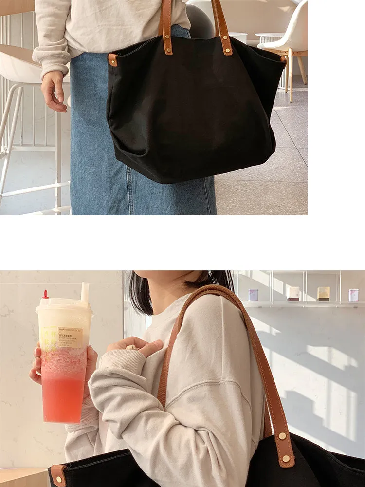 Women Black Canvas Large Shopper Tote Bag Black Canvas Tote Shoulder Bag Handbag for Mens