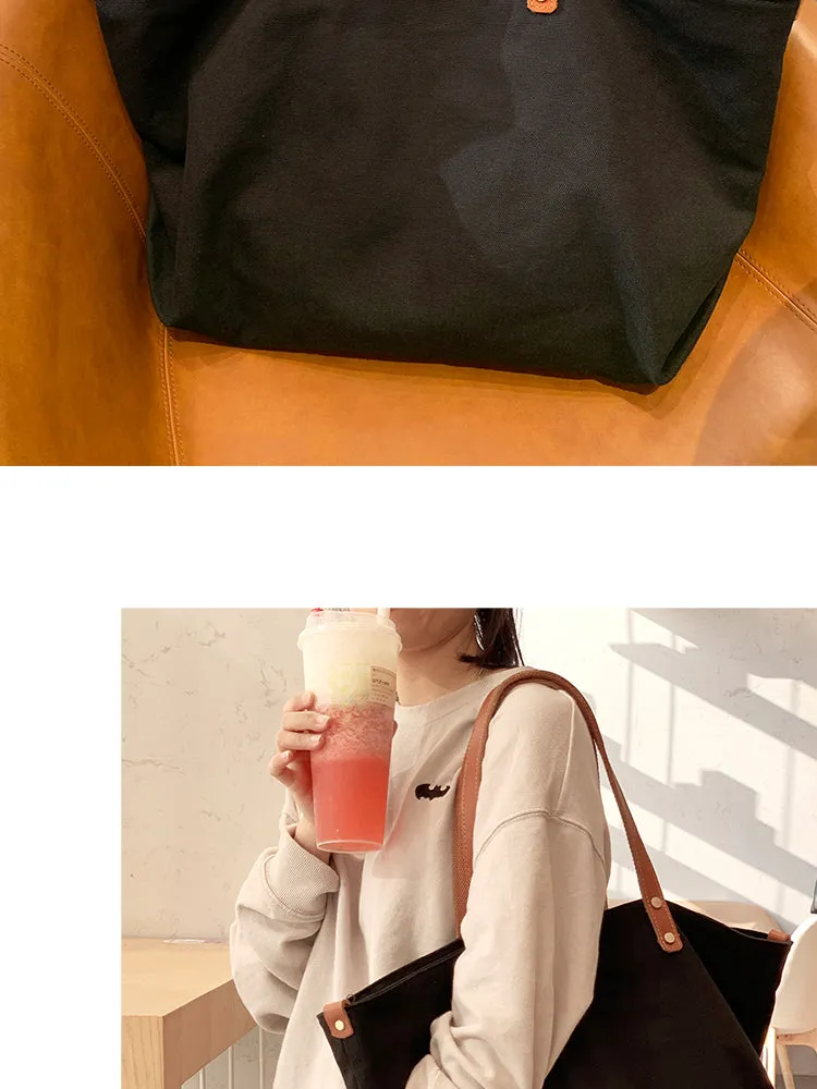 Women Black Canvas Large Shopper Tote Bag Black Canvas Tote Shoulder Bag Handbag for Mens