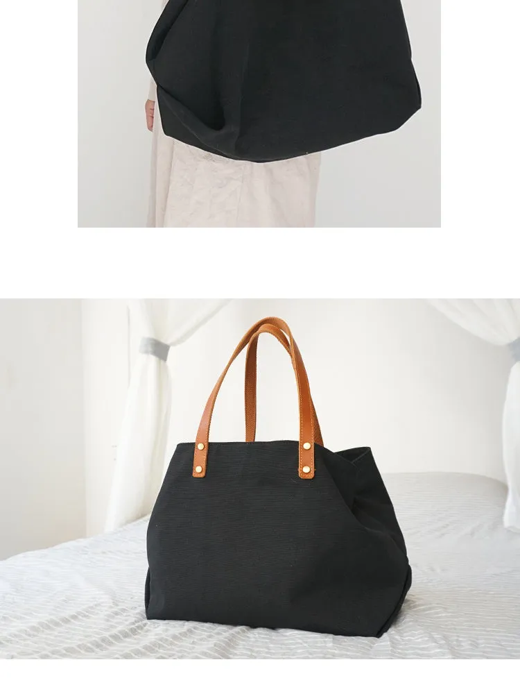 Women Black Canvas Large Shopper Tote Bag Black Canvas Tote Shoulder Bag Handbag for Mens