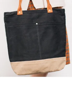 Women Black&Khaki Canvas Shopper Tote Bags Canvas Tote Shoulder Bag Handbag for Men