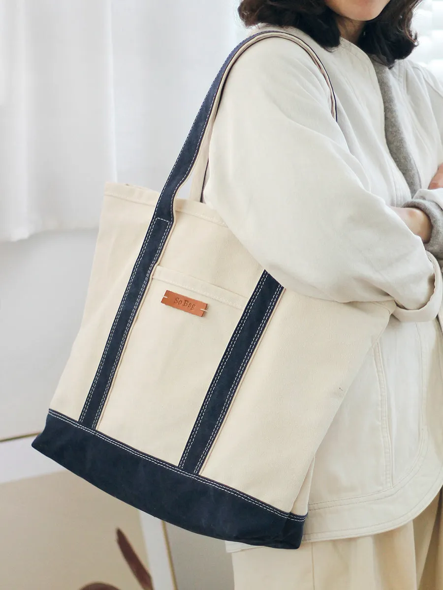 Women White&Blue Two Tone Canvas Tote Bags Large Canvas Tote Bag Women