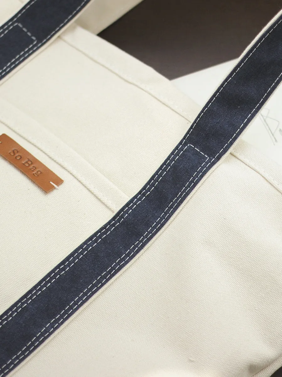 Women White&Blue Two Tone Canvas Tote Bags Large Canvas Tote Bag Women