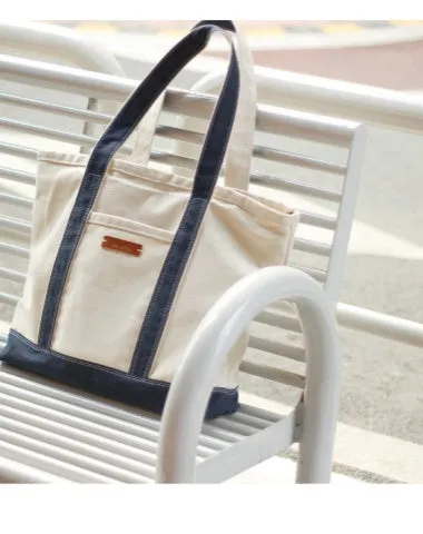 Women White&Blue Two Tone Canvas Tote Bags Large Canvas Tote Bag Women