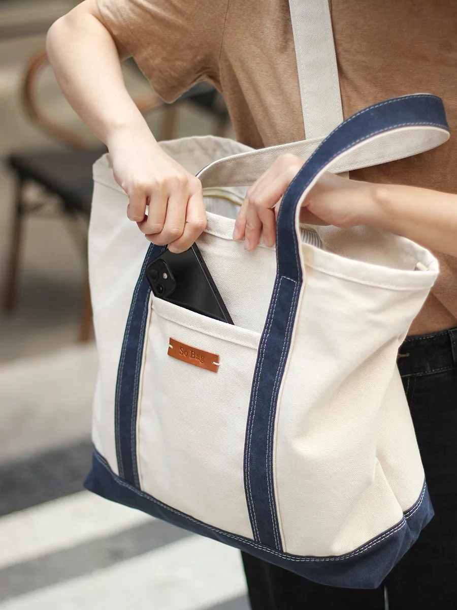 Women White&Blue Two Tone Canvas Tote Bags Large Canvas Tote Bag Women
