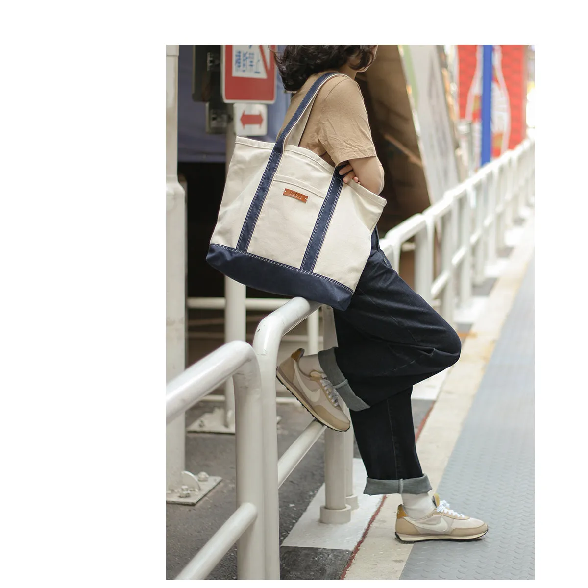 Women White&Blue Two Tone Canvas Tote Bags Large Canvas Tote Bag Women