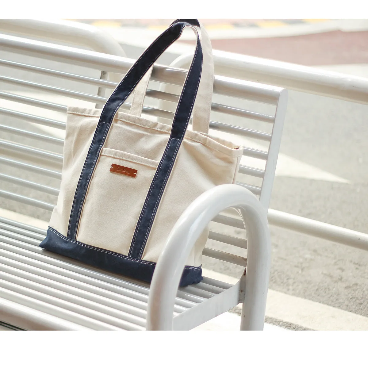 Women White&Blue Two Tone Canvas Tote Bags Large Canvas Tote Bag Women