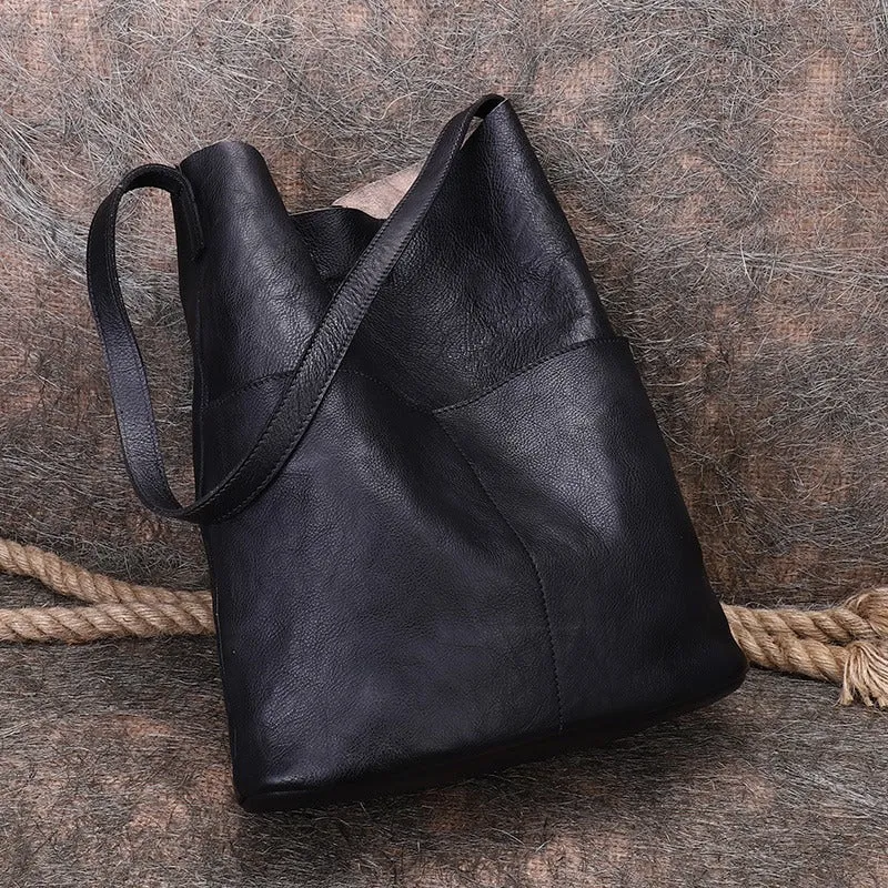 Womens Black Gray Leather Tote Bags Vertical Womens Handbag Shopper Bag Purse for Ladies