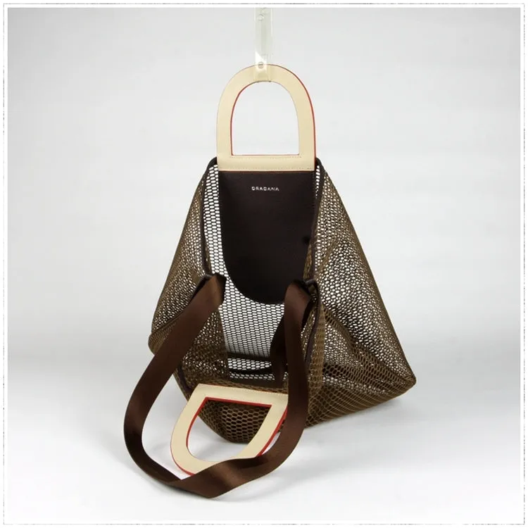 Womens Blue Net Polyester Leather Tote Handbag Purse Polyester Tote Shoulder Bag Purse for Ladies