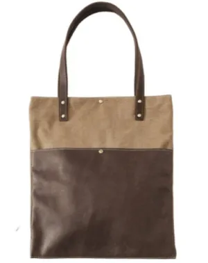 Womens Canvas Leather Tote Bag With Leather Handles Khaki&Coffee Canvas Leather Handbags
