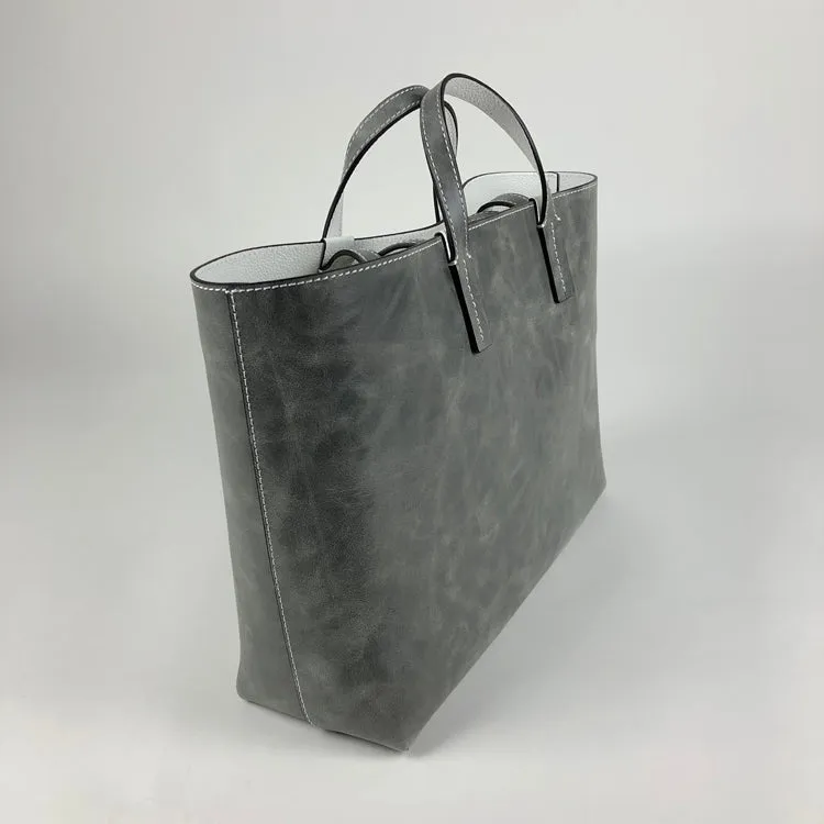 Womens Gray Leather Shoulder Tote Bags Best Tote Handbag Shopper Bags Purse for Ladies