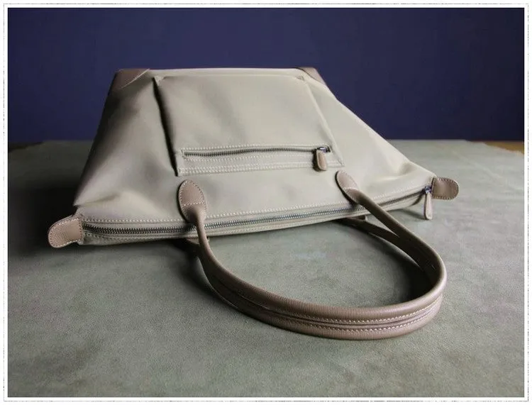 Womens Khaki Nylon Shoulder Tote Large Khaki Nylon Handbag Purse for Ladies