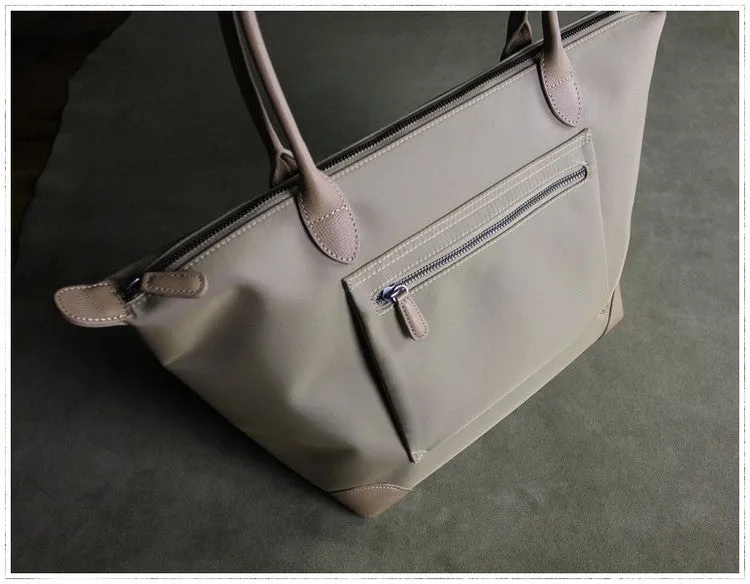 Womens Khaki Nylon Shoulder Tote Large Khaki Nylon Handbag Purse for Ladies