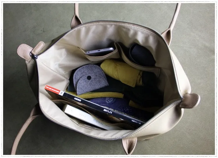 Womens Light Gray Nylon Shoulder Tote Medium Light Gray&Yellow Nylon Handbag Purse for Ladies