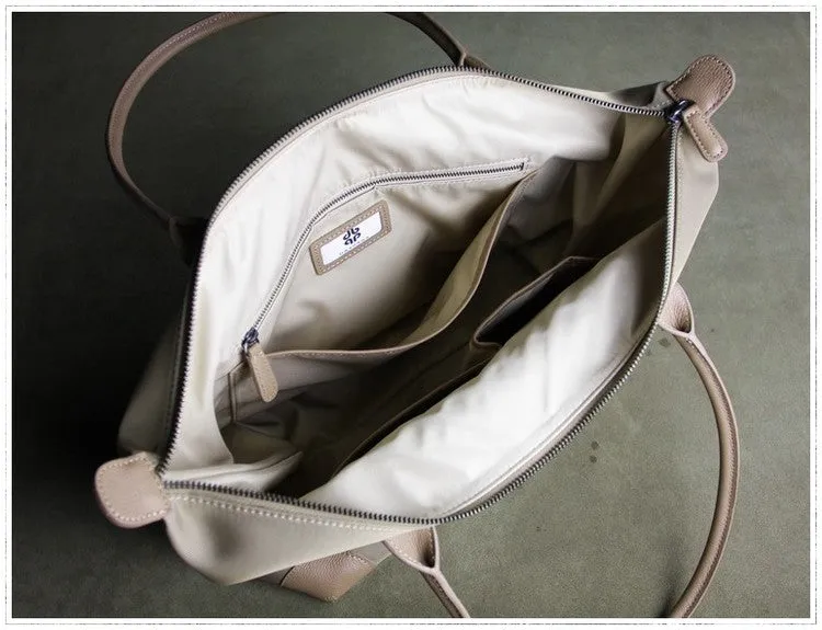 Womens Light Gray Nylon Shoulder Tote Medium Light Gray&Yellow Nylon Handbag Purse for Ladies