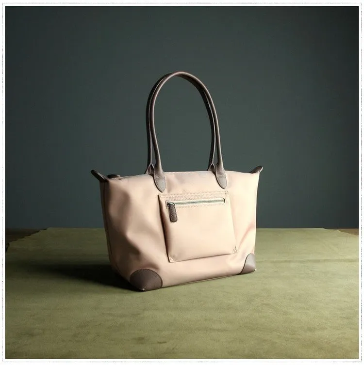 Womens Light Pink Nylon Shoulder Tote Large Pink Nylon Handbag Purse for Ladies