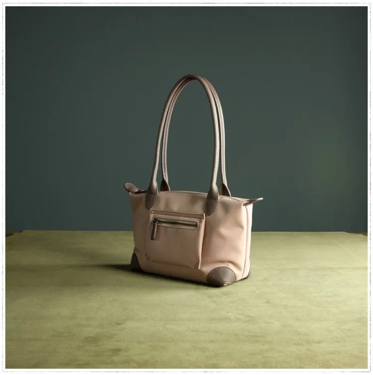 Womens Light Pink Nylon Shoulder Tote Large Pink Nylon Handbag Purse for Ladies