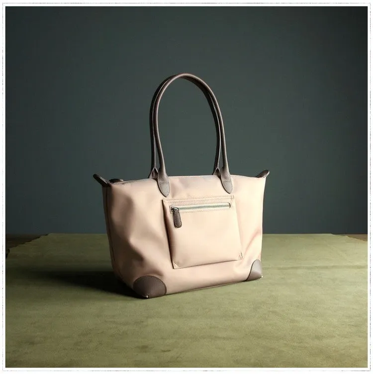 Womens Light Pink Nylon Shoulder Tote Large Pink Nylon Handbag Purse for Ladies