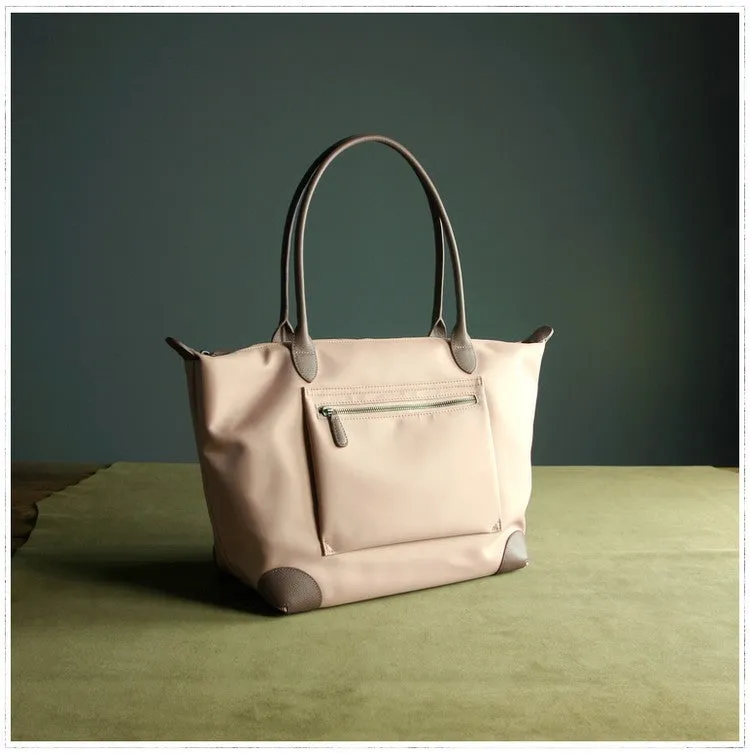 Womens Light Pink Nylon Shoulder Tote Large Pink Nylon Handbag Purse for Ladies