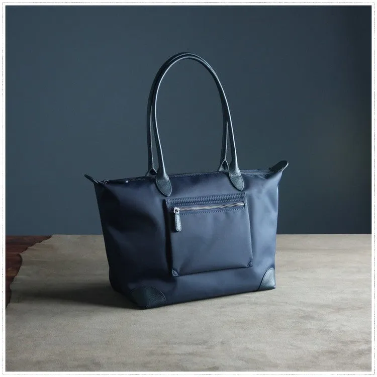 Womens Navy Nylon Shoulder Tote Medium Navy&Light Gray Nylon Handbag Purse for Ladies