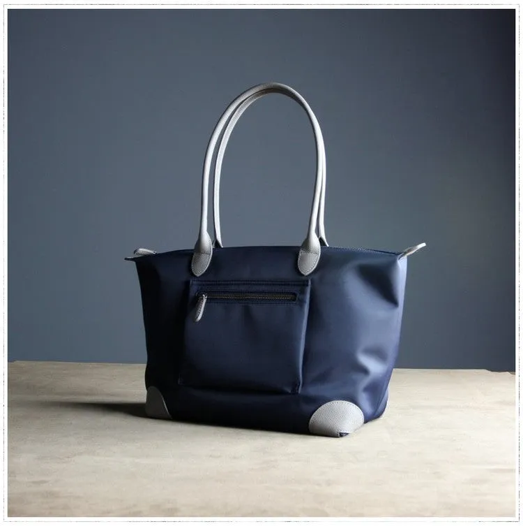 Womens Navy Nylon Shoulder Tote Medium Navy&Light Gray Nylon Handbag Purse for Ladies