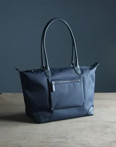 Womens Navy Nylon Shoulder Tote Medium Navy&Light Gray Nylon Handbag Purse for Ladies