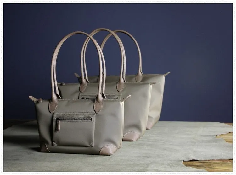 Womens Navy Nylon Shoulder Tote Medium Navy&Light Gray Nylon Handbag Purse for Ladies
